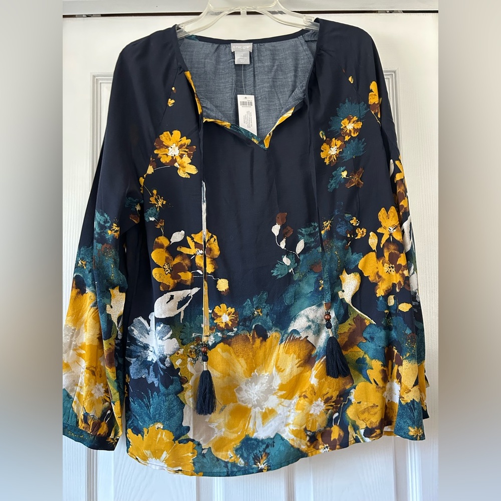 Chico navy floral blouse